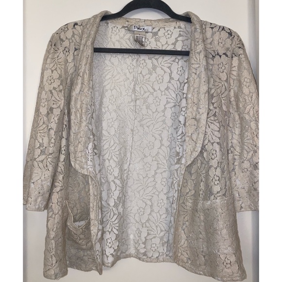 EUC | Pinky | Women’s Boho Style Gold Shimmer Sheer Lace Blazer | Size L - Picture 4 of 6